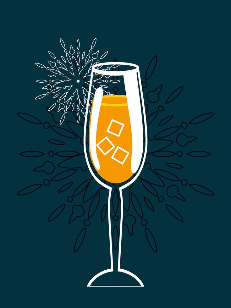 A glass of champagne on a dark blue background isolated for holiday cards. Vector. vector