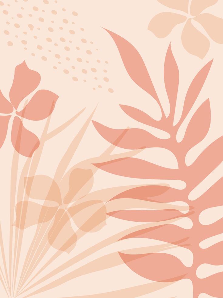 Tropical hibiscus leaves and flowers form a plant composition on a pink background. Vector. vector