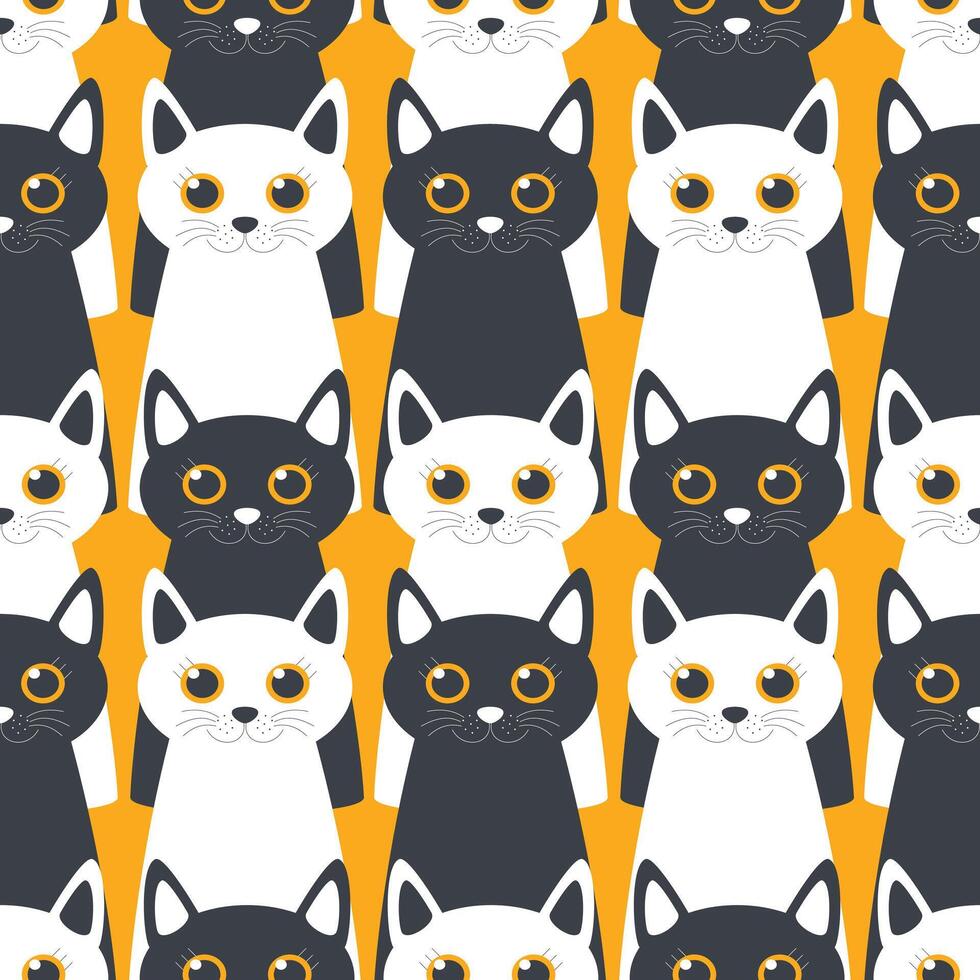 Emotional fancy cats with big eyes create a cute modern seamless pattern with pets for textile. Vector. vector