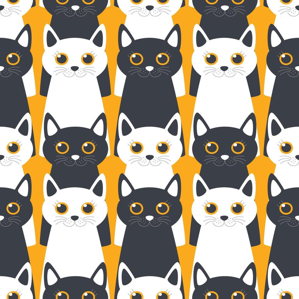 Emotional fancy cats with big eyes create a cute modern seamless pattern with pets for textile. Vector. vector