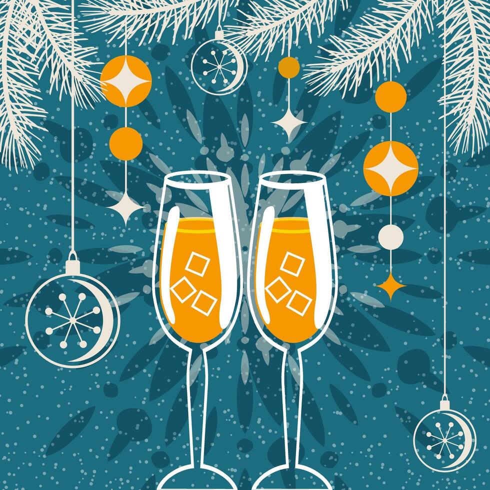 contento vacaciones. un Pareja de lentes de espumoso vino. celebrando nuevo año, Navidad o otro día festivo. vector. vector