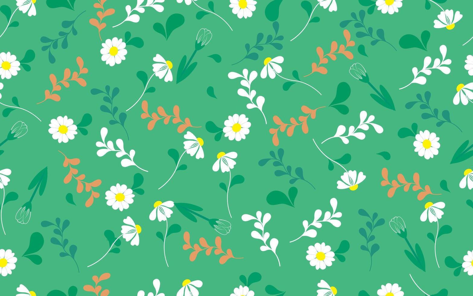 vector seamless pattern with exotic plants, leaves,and flowers on a green background