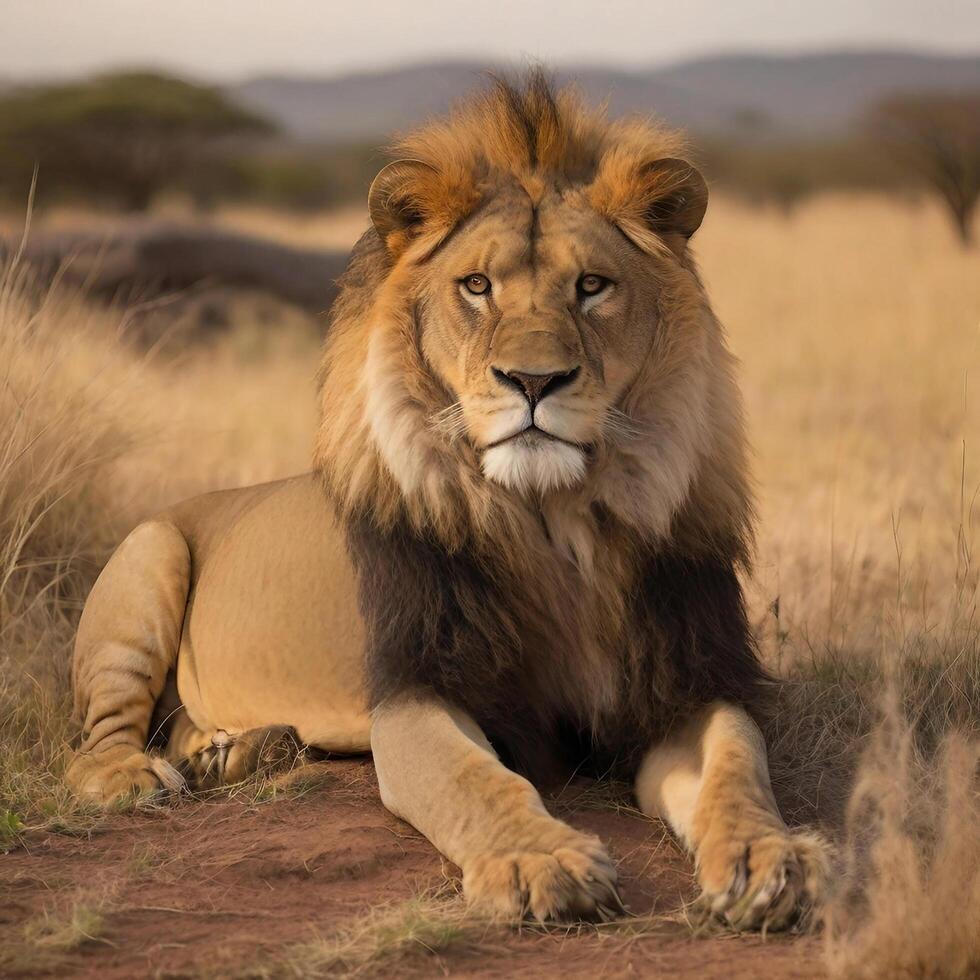 AI generated South African lion as the King of Savannah Ai generated photo