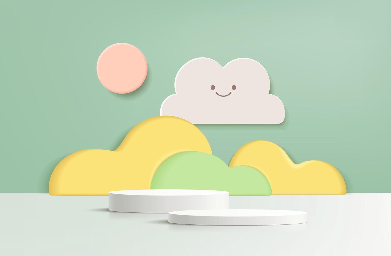 Vector background with cute design in paper cut style. Geometric pastel color background, design for product display podium 3d render.