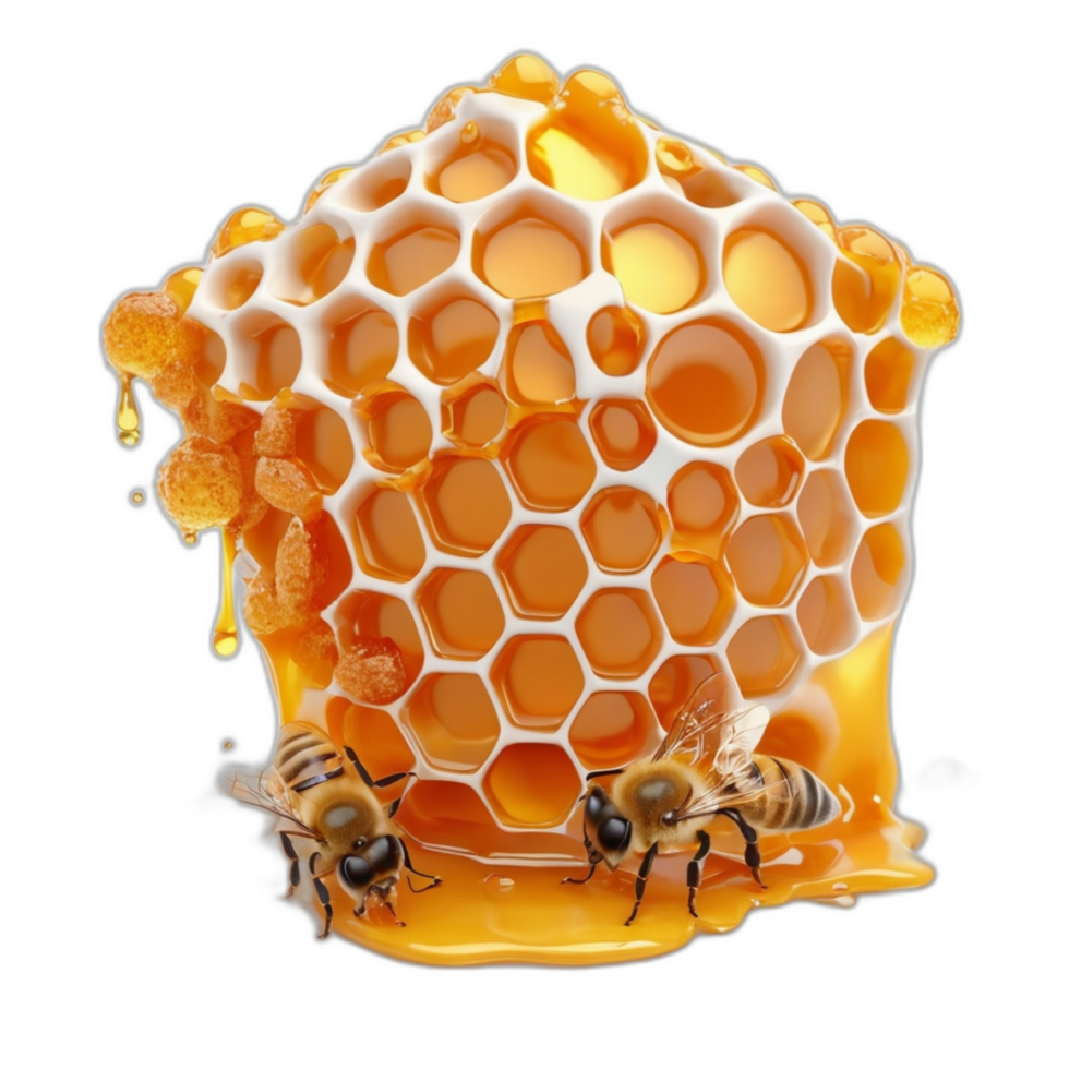 3d rendered honeycomb with honey drop png