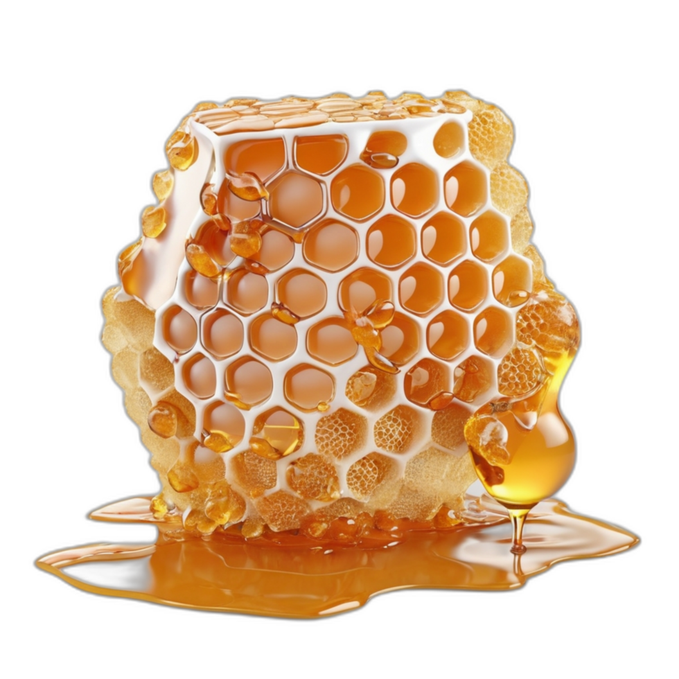 3d rendered honeycomb with honey drop png