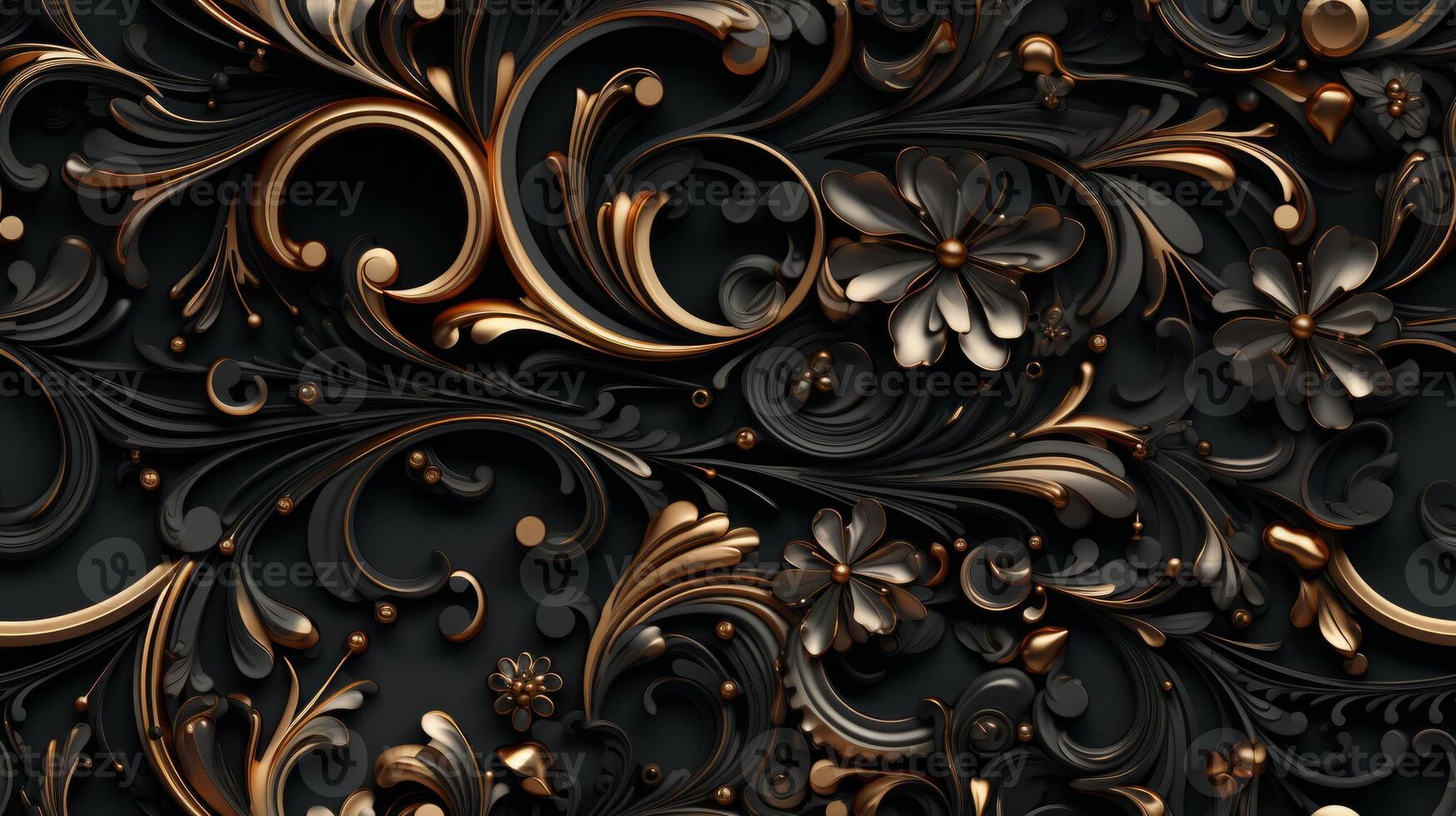 AI generated Seamless pattern Royal vintage Victorian Gothic background Rococo venzel and whorl photo