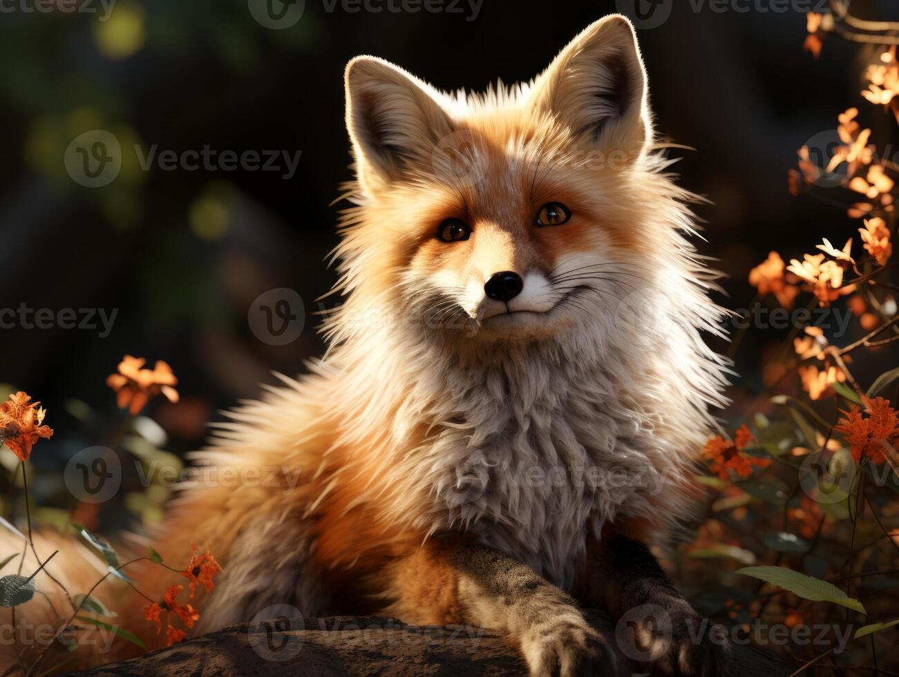 ai generado retrato de un rojo zorro en el otoño bosque. foto