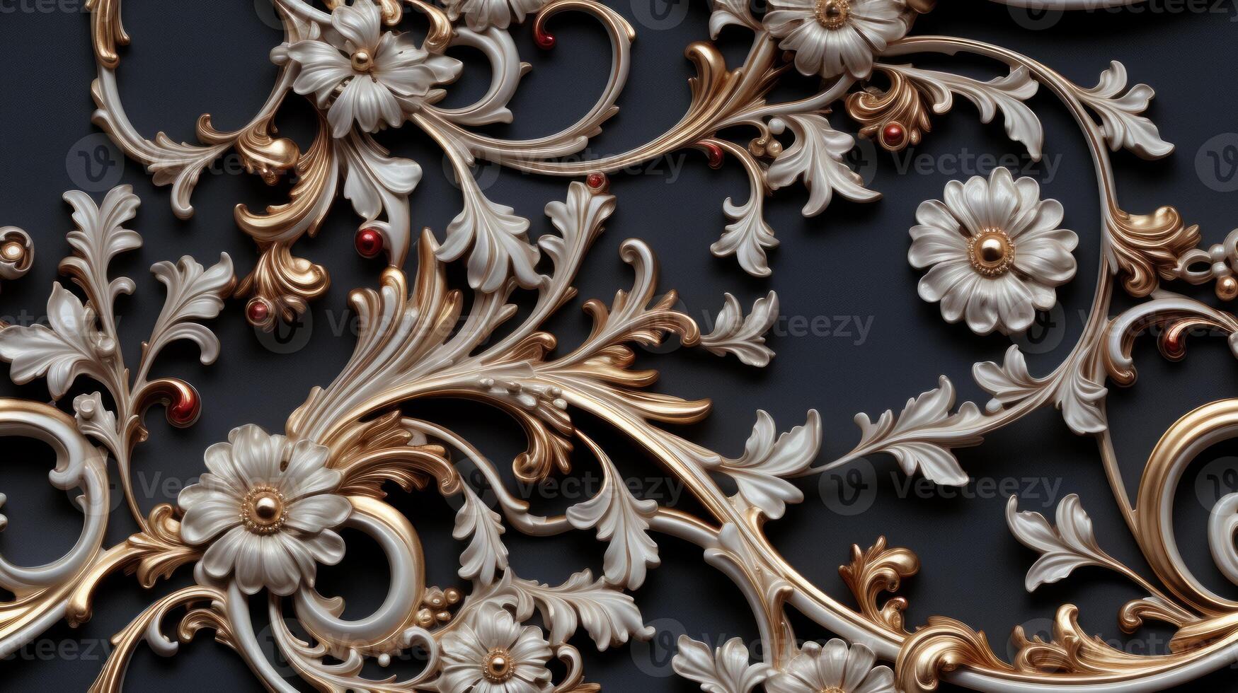 AI generated Seamless pattern Royal vintage Victorian Gothic background Rococo venzel and whorl photo