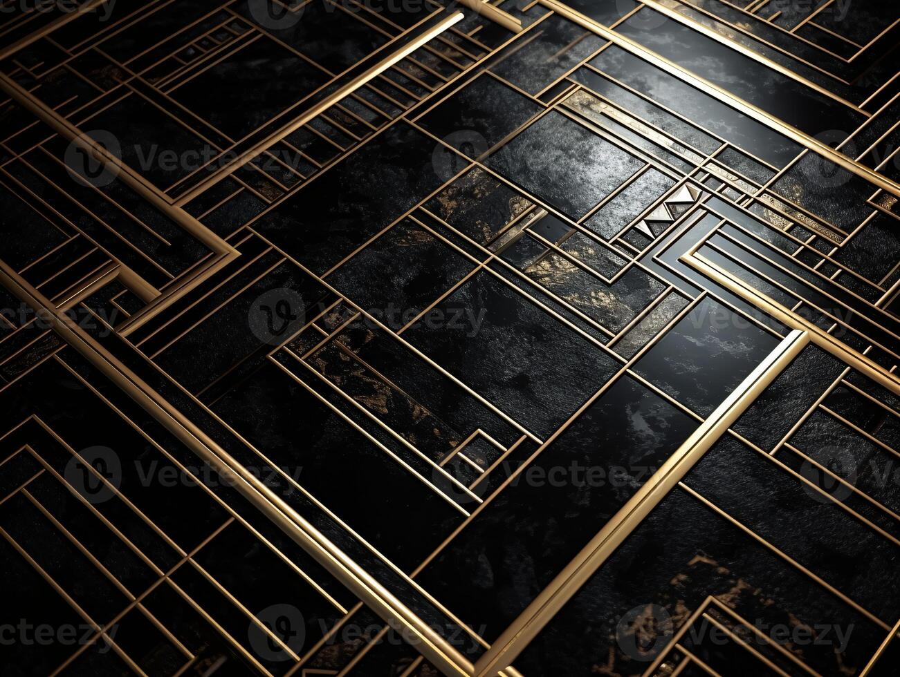 AI generated Dark black mosaic background with golden lines Art Deco luxury style texture photo