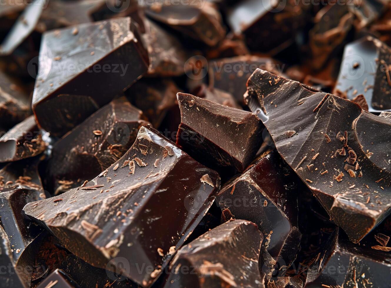 AI generated Pieces of dark chocolate on table closeup Food background photo