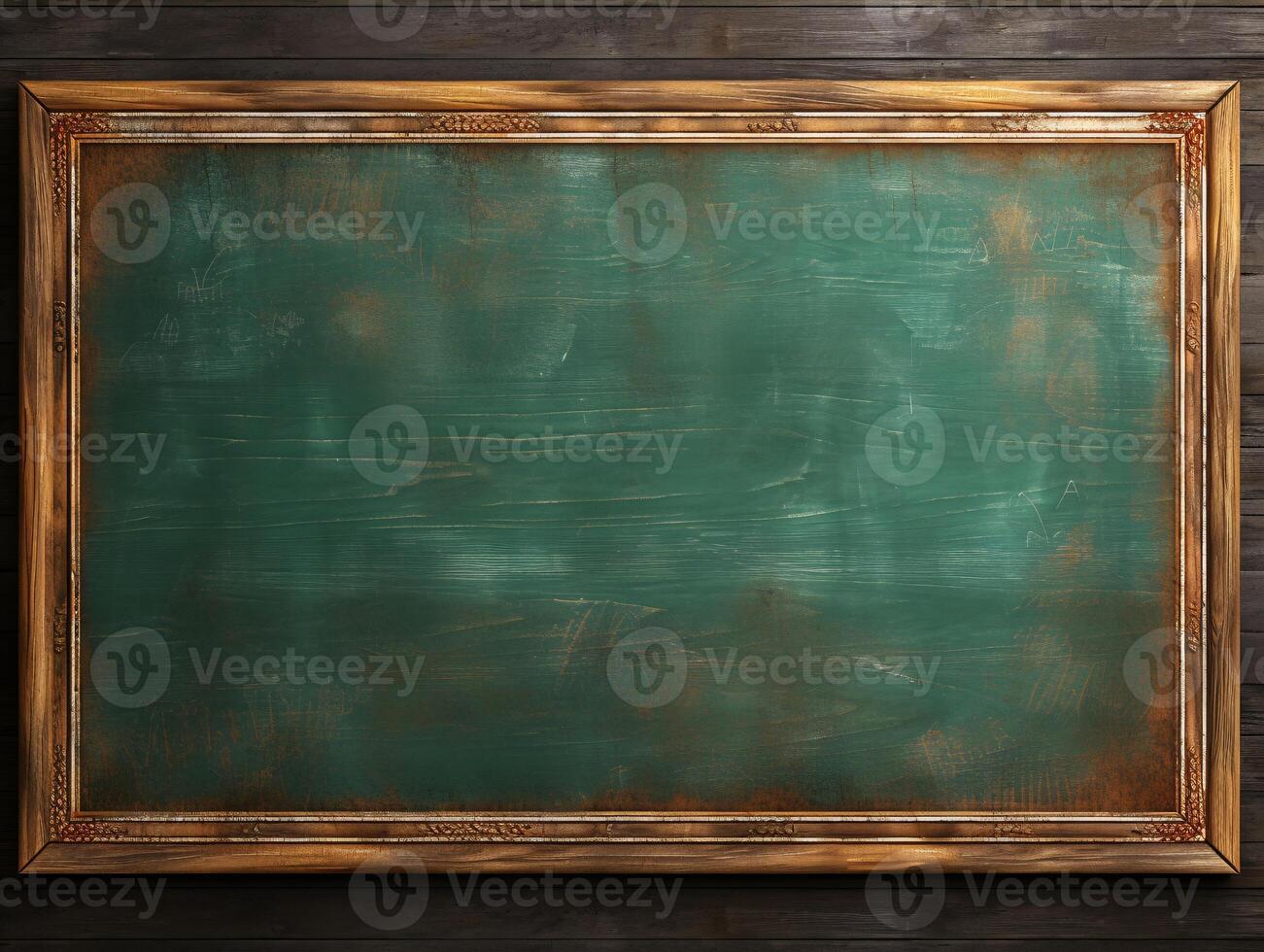 AI generated Empty wooden chalkboard on the wall Education concept with copy space photo