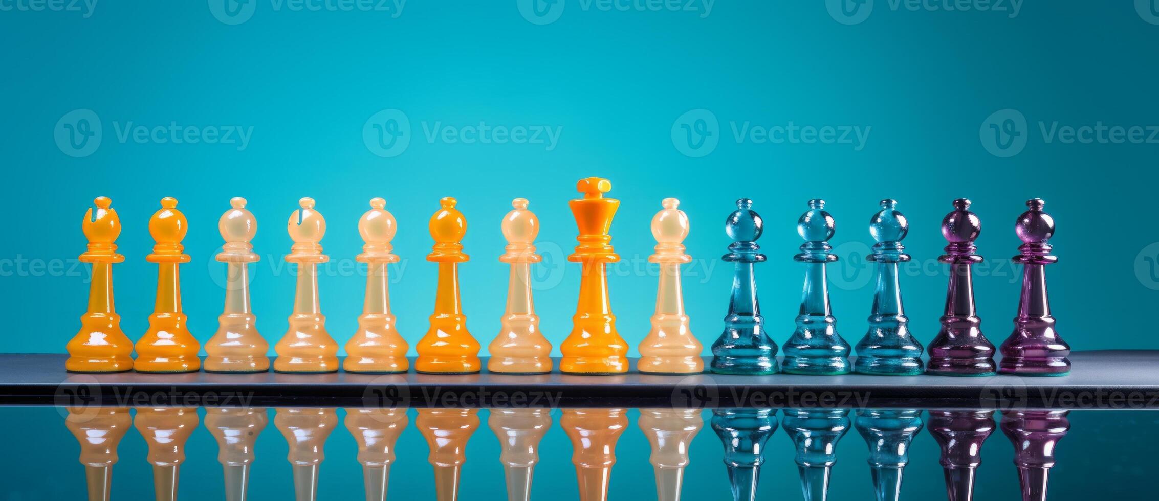AI generated Chess on a chessboard, business concept of success and leadership photo
