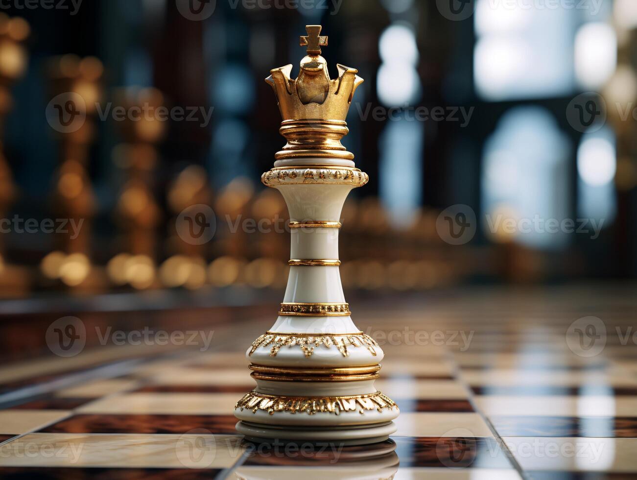 AI generated Chess on a chessboard, business concept of success and leadership photo