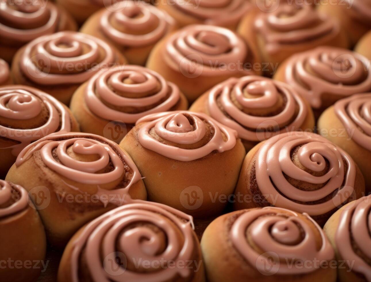 AI generated Freshly baked cinnamon rolls on rustic kitchen photo