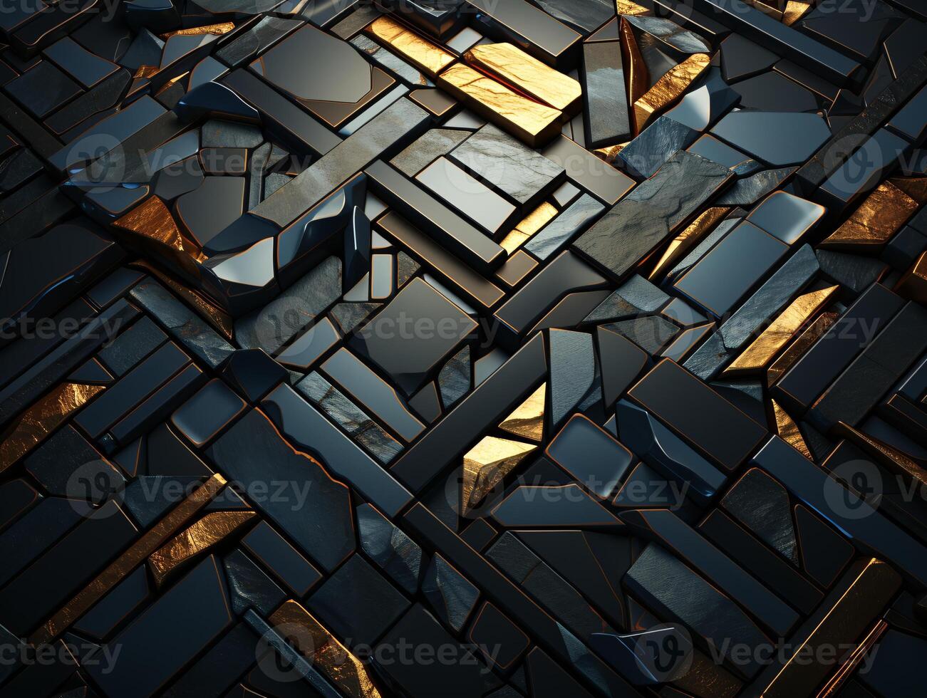 AI generated Dark black mosaic background with golden lines Art Deco luxury style texture photo