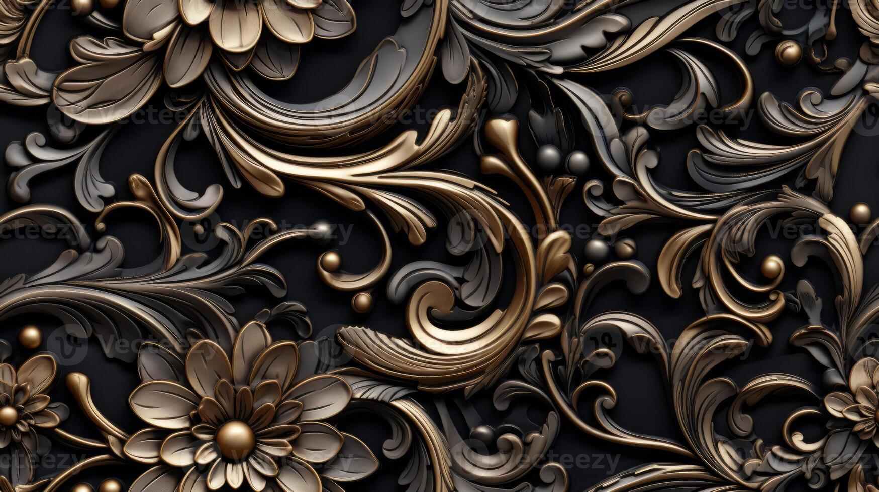 AI generated Seamless pattern Royal vintage Victorian Gothic background Rococo venzel and whorl photo