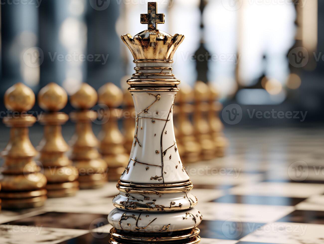 AI generated Chess on a chessboard, business concept of success and leadership photo