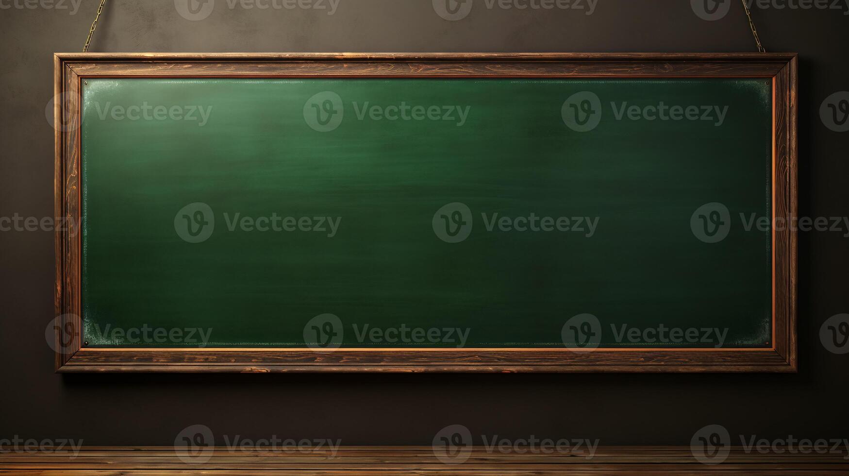 AI generated Empty wooden chalkboard on the wall Education concept with copy space photo