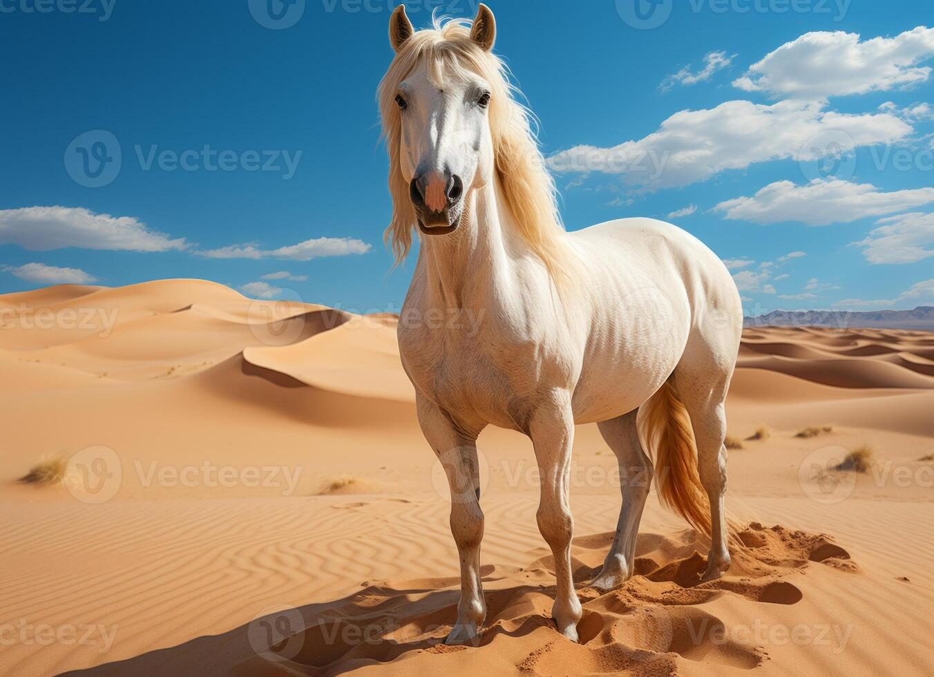 AI generated White horse in the desert. photo