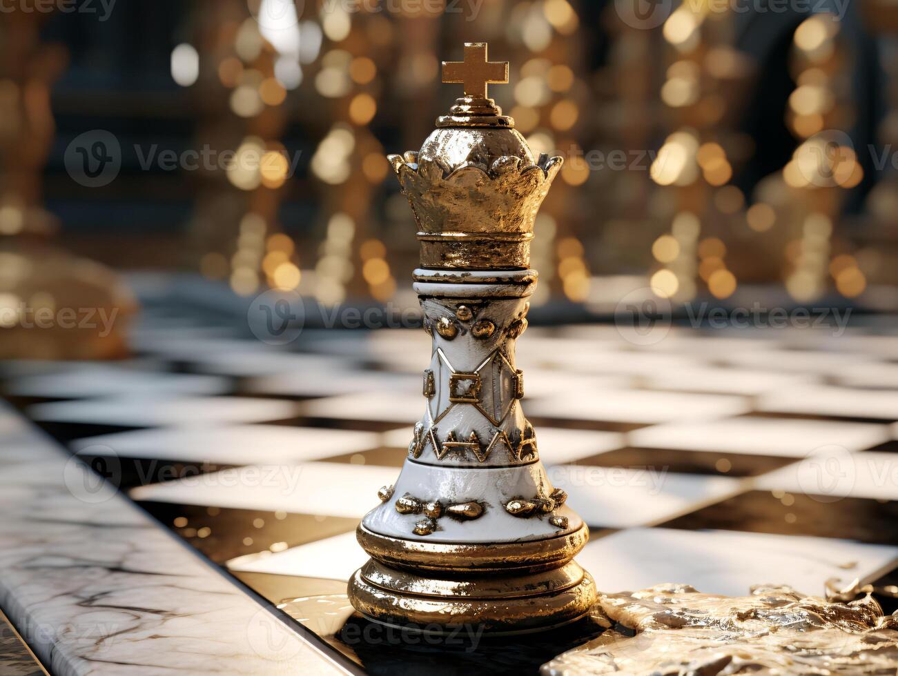 AI generated Chess on a chessboard, business concept of success and leadership photo