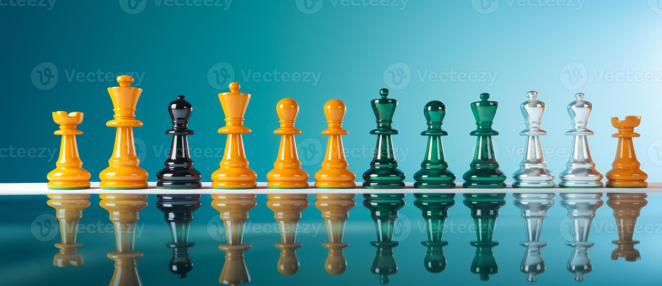 AI generated Chess on a chessboard, business concept of success and leadership photo