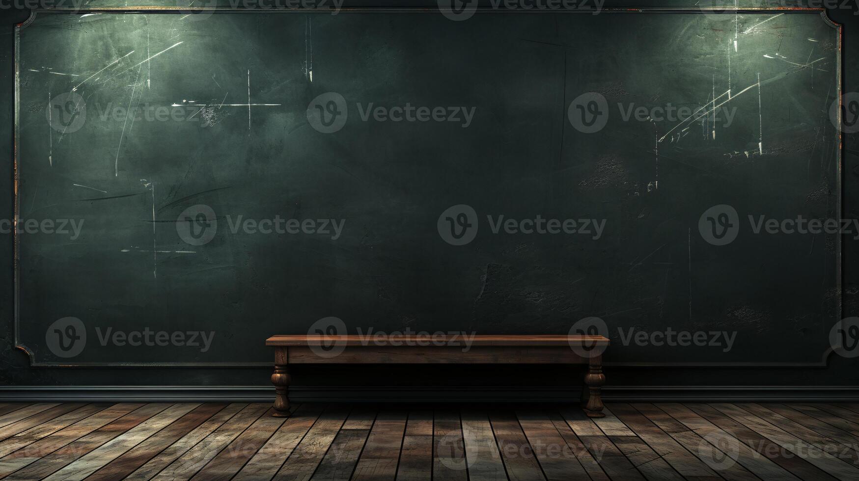 AI generated Empty wooden chalkboard on the wall Education concept with copy space photo