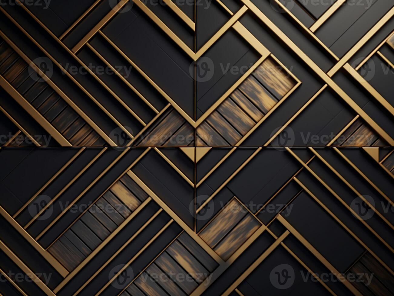 ai generado oscuro negro mosaico antecedentes con dorado líneas Arte deco lujo estilo textura foto