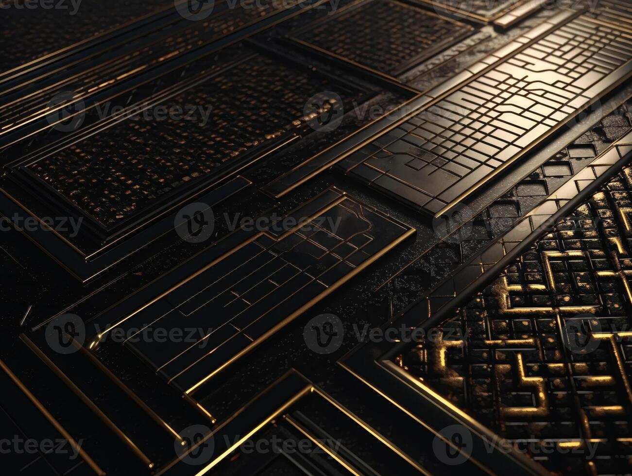 AI generated Dark black mosaic background with golden lines Art Deco luxury style texture photo