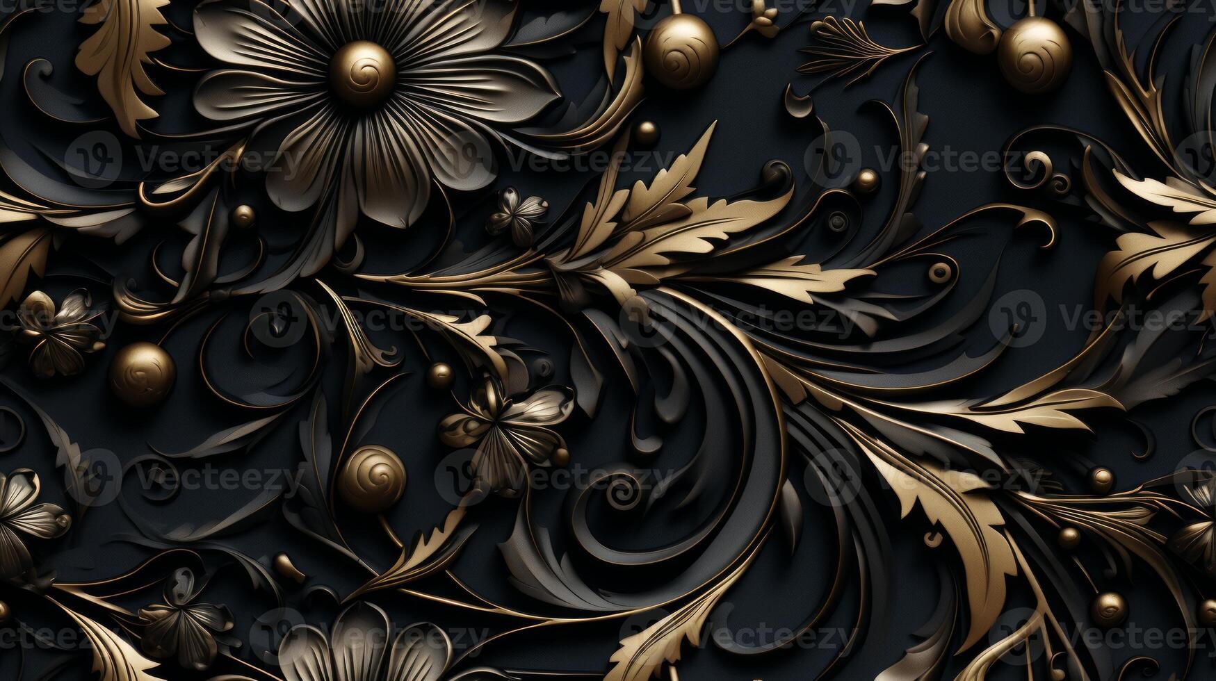 AI generated Seamless pattern Royal vintage Victorian Gothic background Rococo venzel and whorl photo