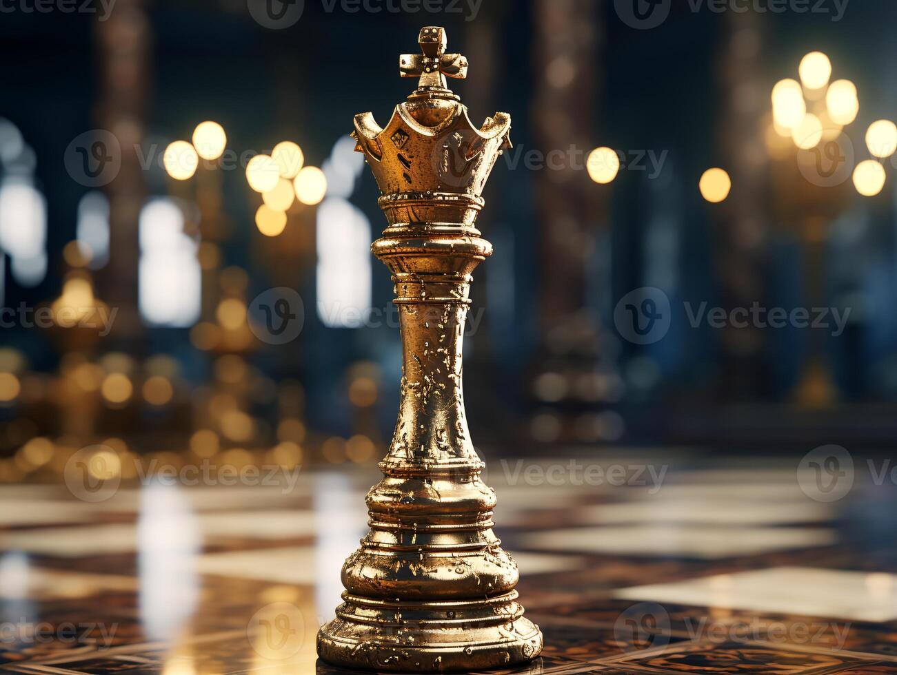 AI generated Chess on a chessboard, business concept of success and leadership photo