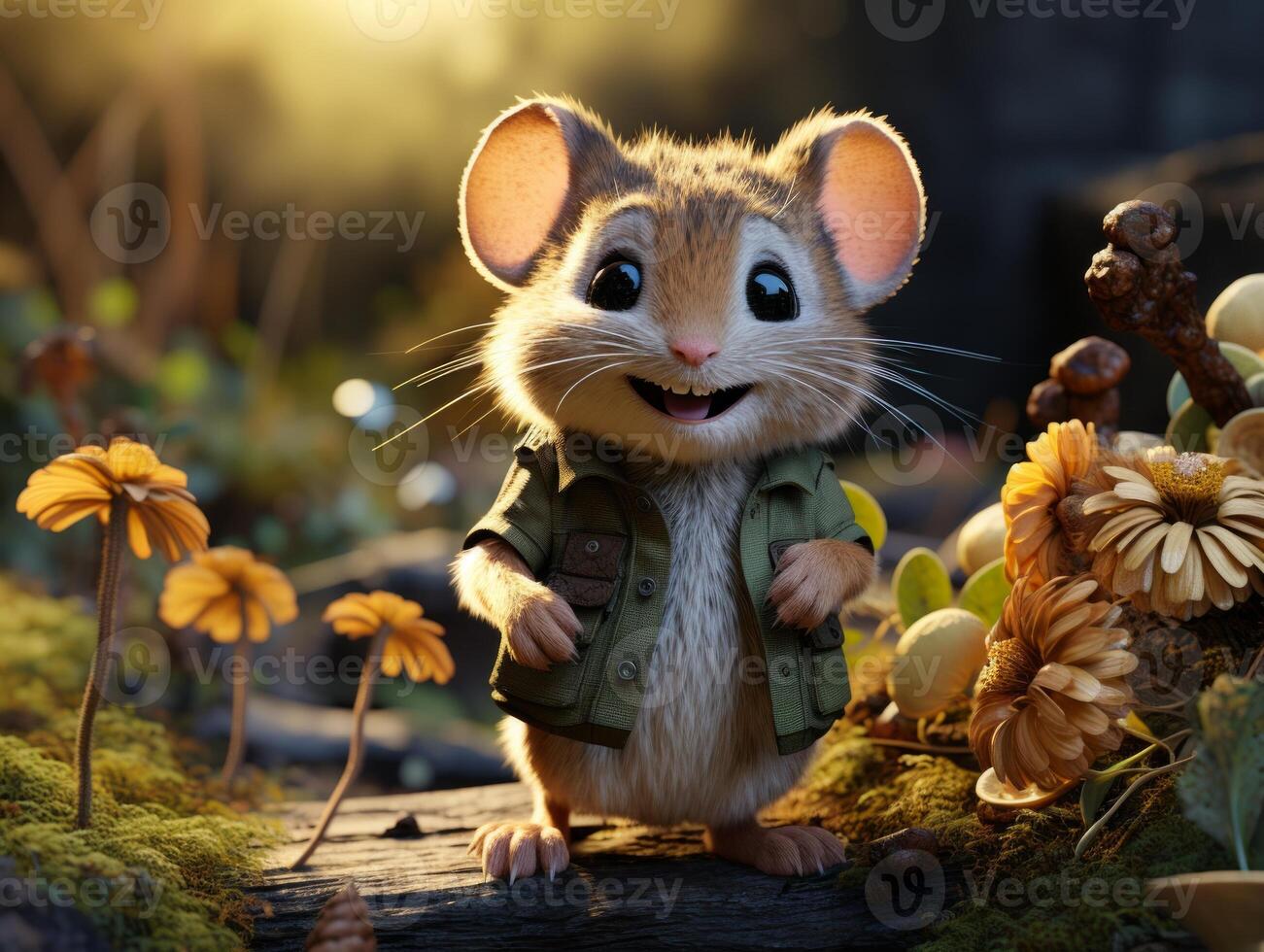 AI generated Little mouse in the autumn forest. photo