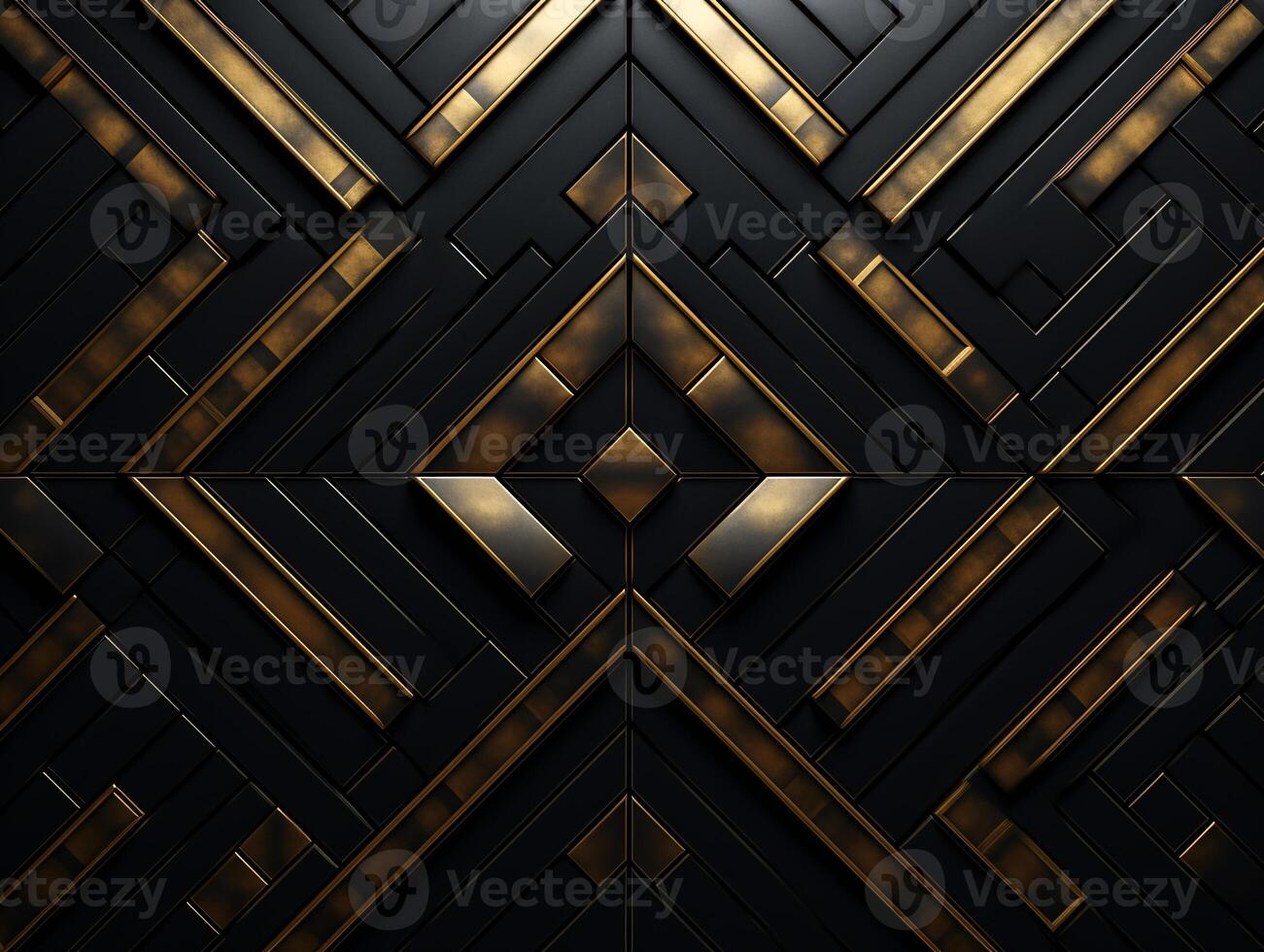 AI generated Dark black mosaic background with golden lines Art Deco luxury style texture photo