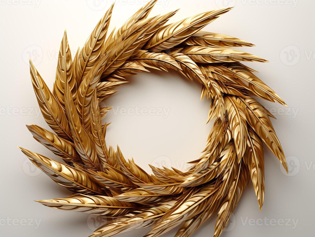 AI generated Beautiful golden and white feathers on a white background. photo