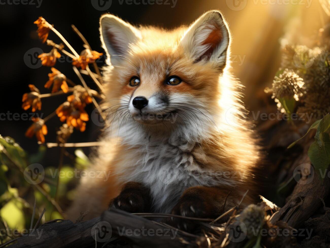Portrait of a red fox in the autumn forest. photo