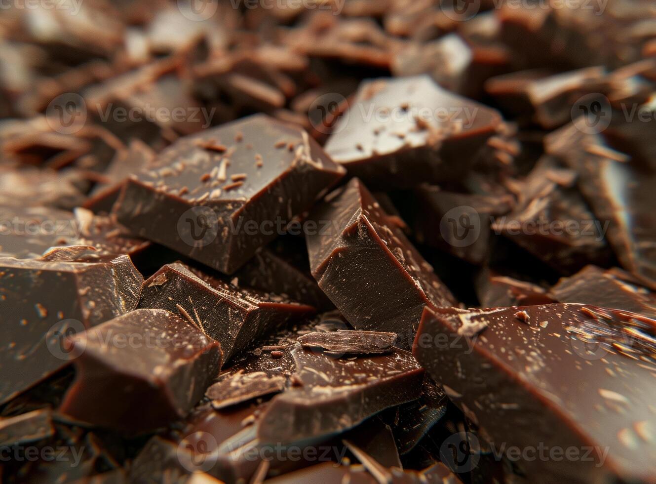 AI generated Pieces of dark chocolate on table closeup Food background photo