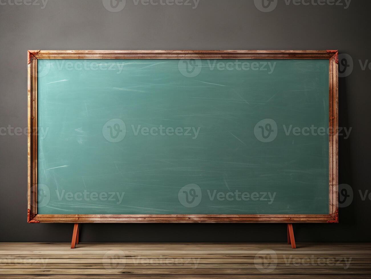 AI generated Empty wooden chalkboard on the wall Education concept with copy space photo