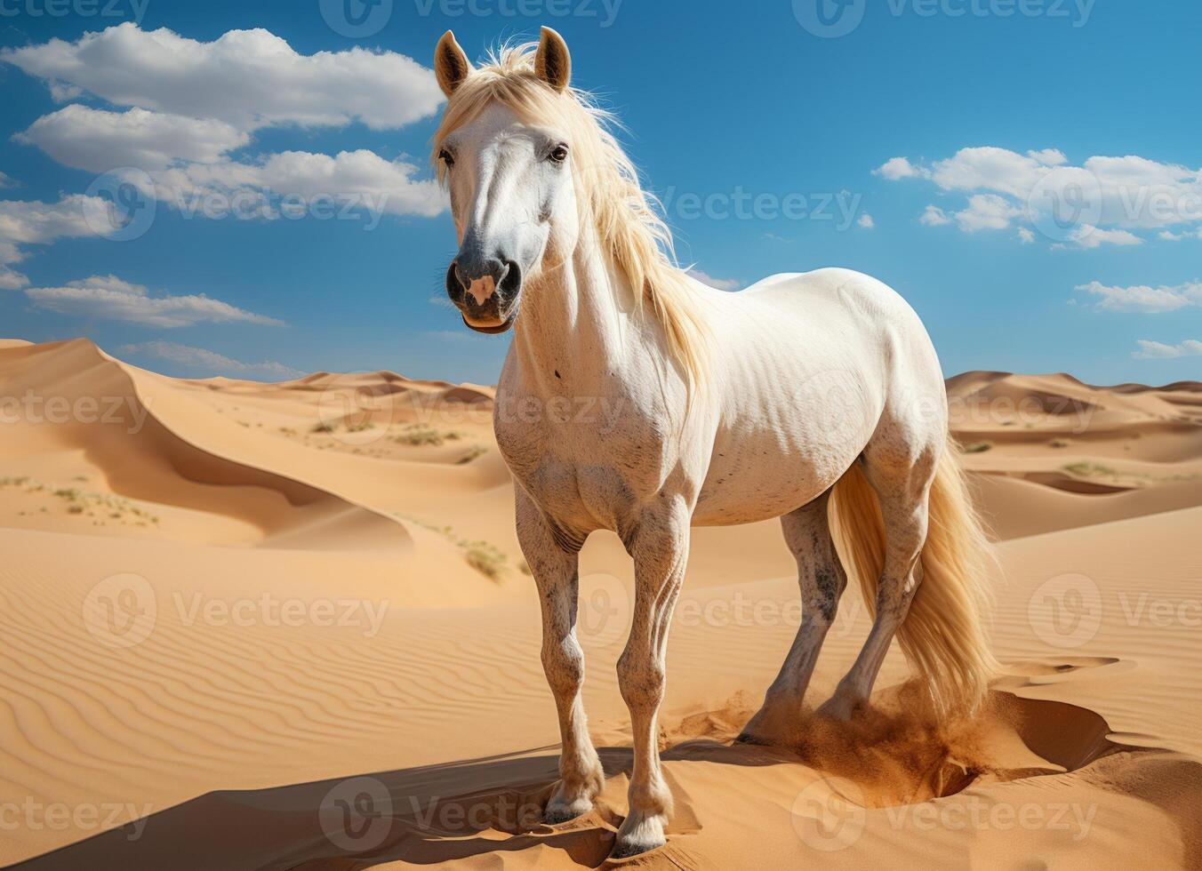 ai generado blanco caballo en el desierto. foto