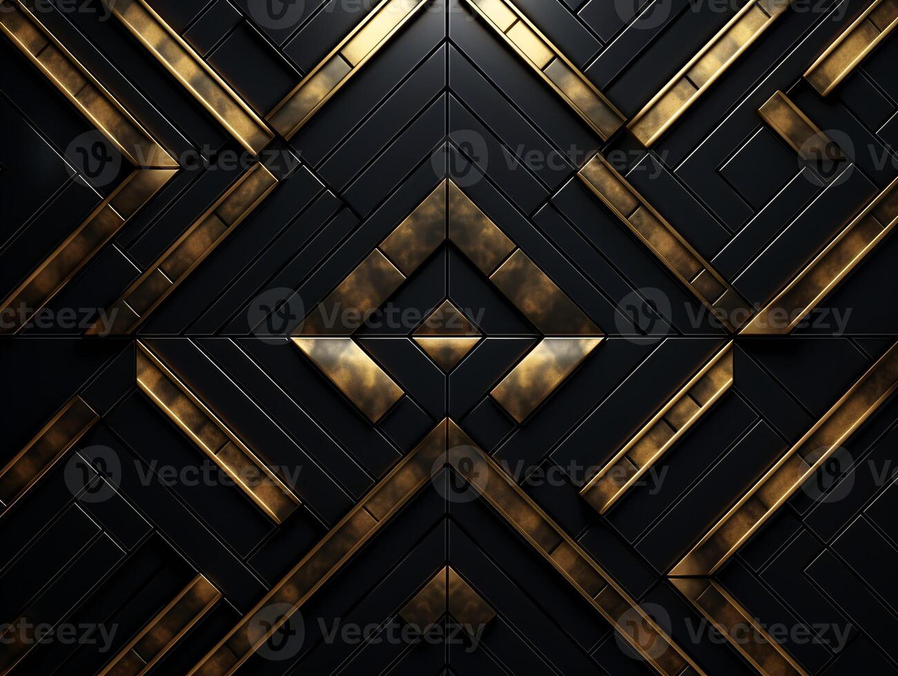ai generado oscuro negro mosaico antecedentes con dorado líneas Arte deco lujo estilo textura foto
