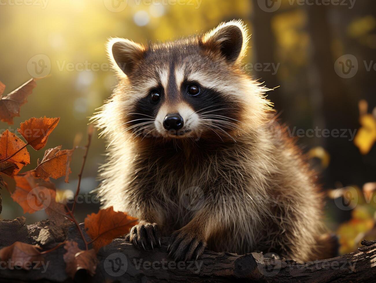 retrato de un mapache en el otoño bosque. foto