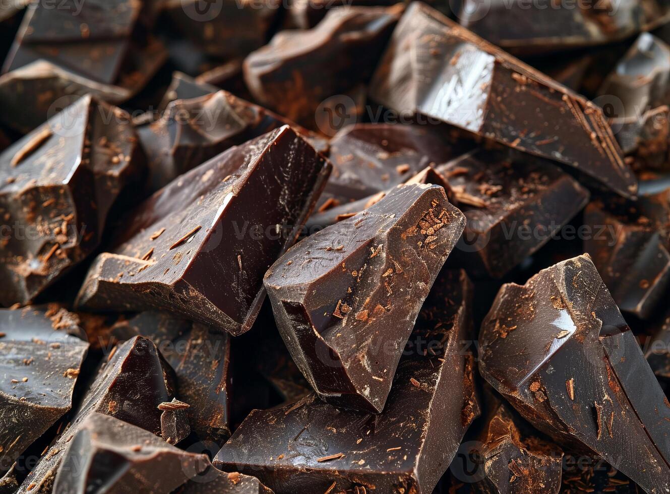 AI generated Pieces of dark chocolate on table closeup Food background photo