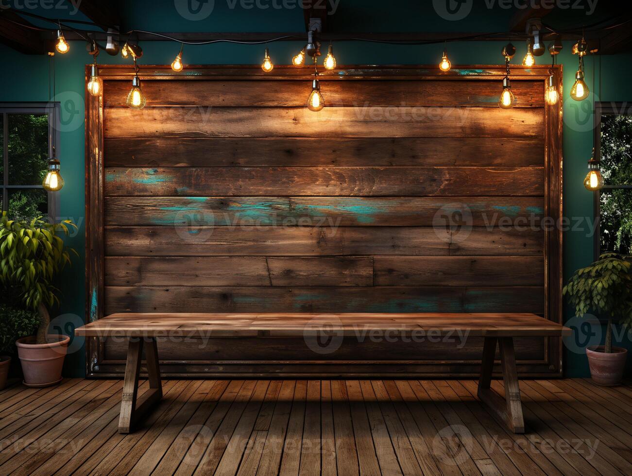 AI generated Empty wooden chalkboard on the wall Education concept with copy space photo