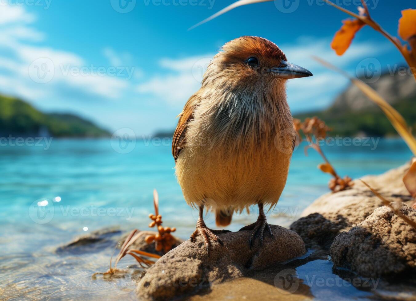 Bird on the shore of the Mediterranean Sea photo