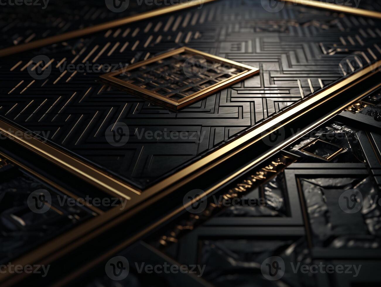 AI generated Dark black mosaic background with golden lines Art Deco luxury style texture photo