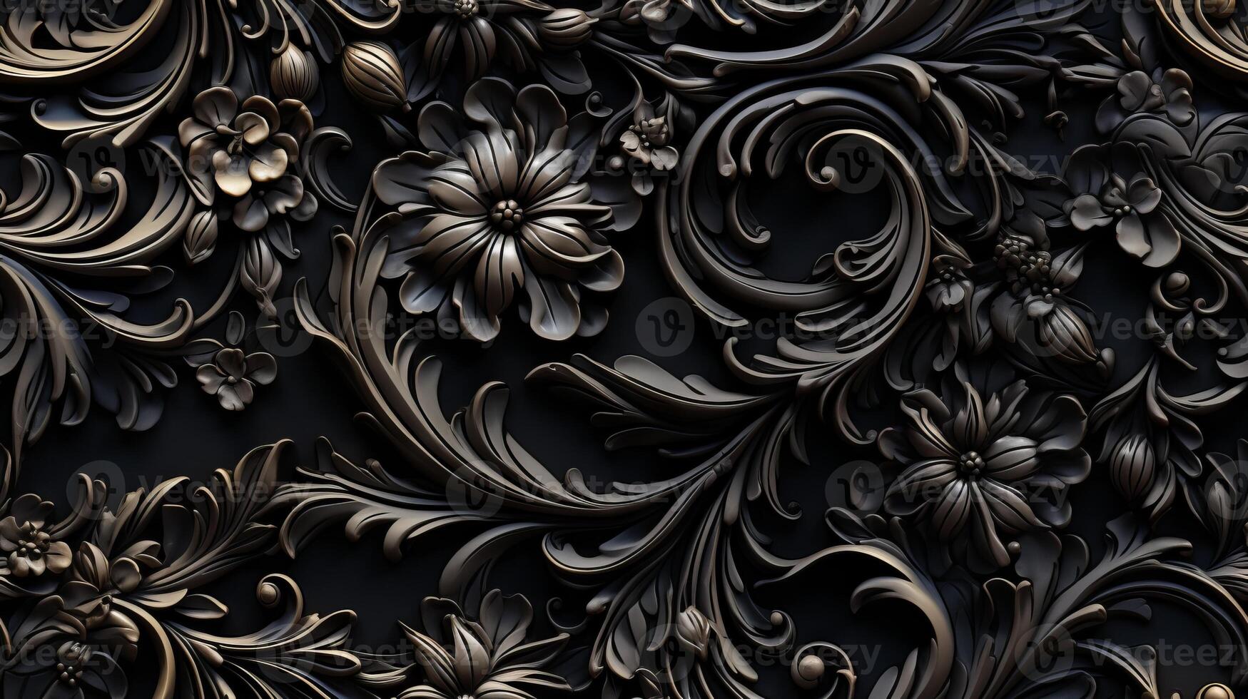 AI generated Seamless pattern Royal vintage Victorian Gothic background Rococo venzel and whorl photo