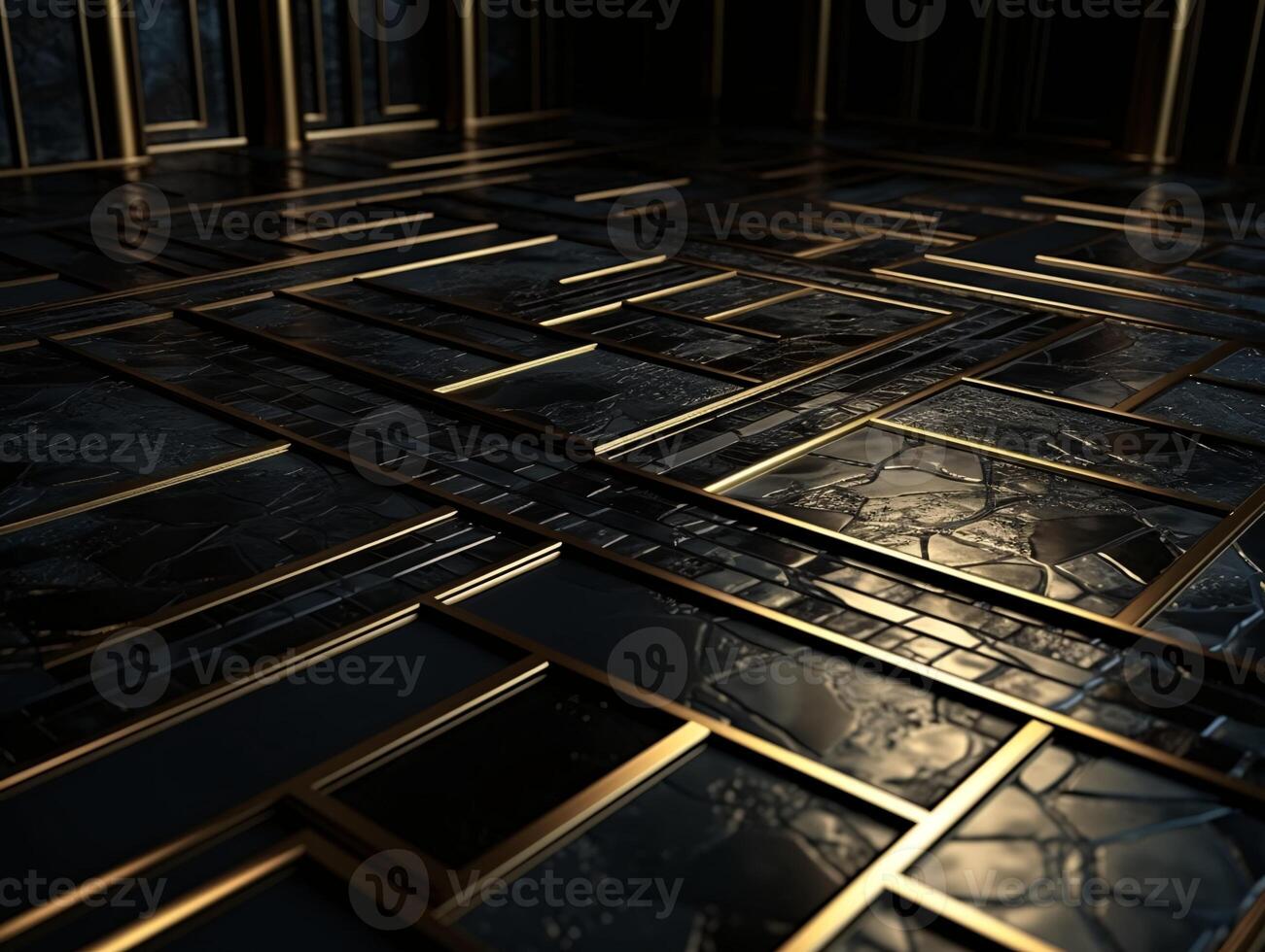 AI generated Dark black mosaic background with golden lines Art Deco luxury style texture photo