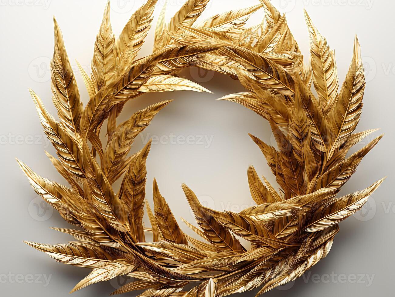 AI generated Beautiful golden and white feathers on a white background. photo