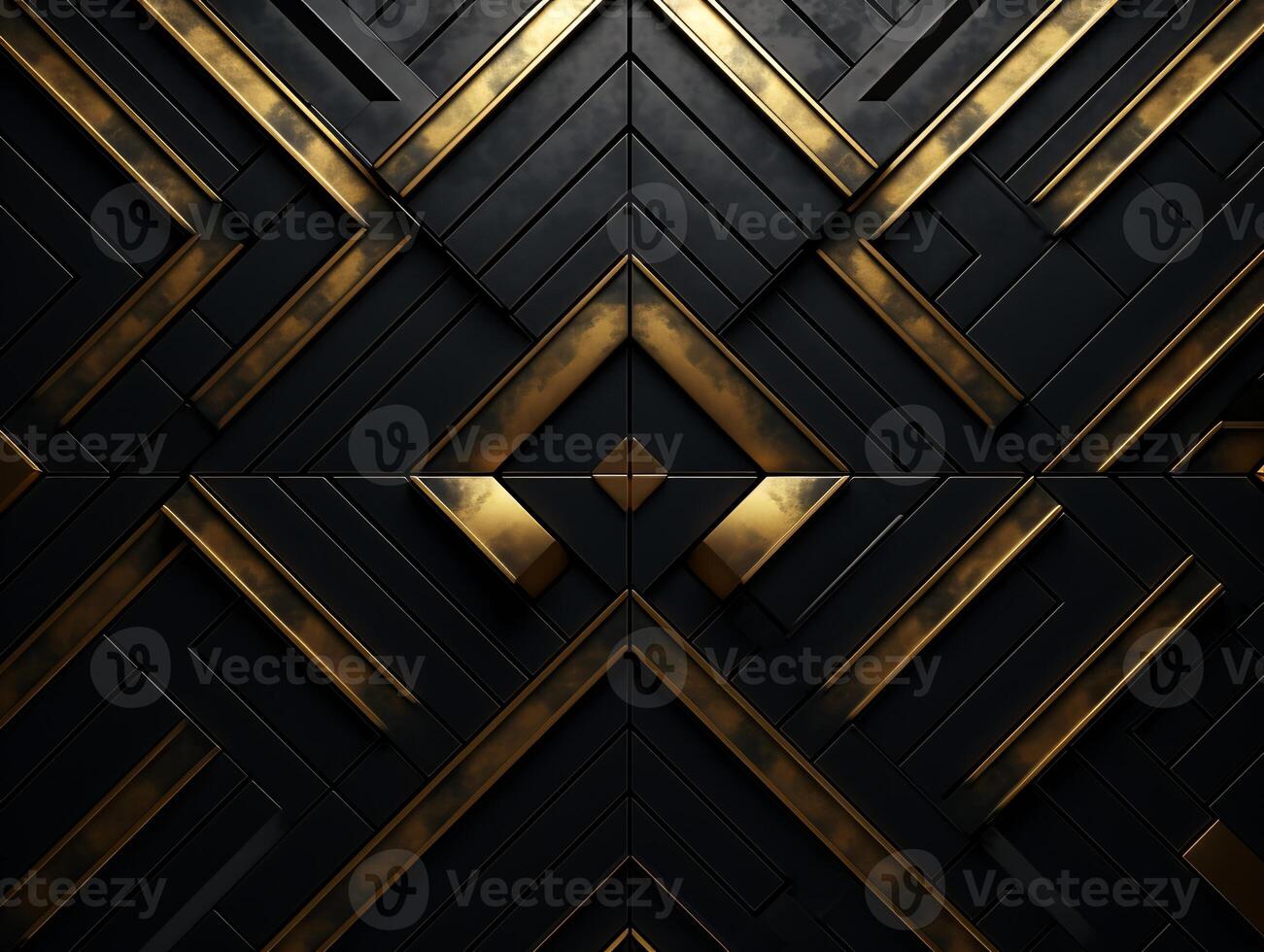 AI generated Dark black mosaic background with golden lines Art Deco luxury style texture photo