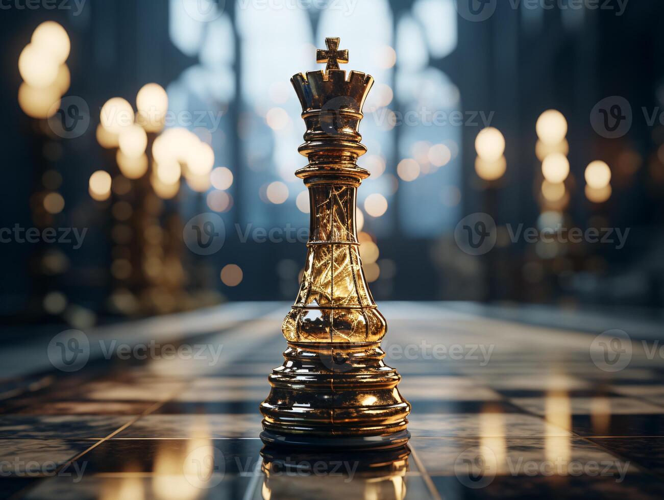 AI generated Chess on a chessboard, business concept of success and leadership photo