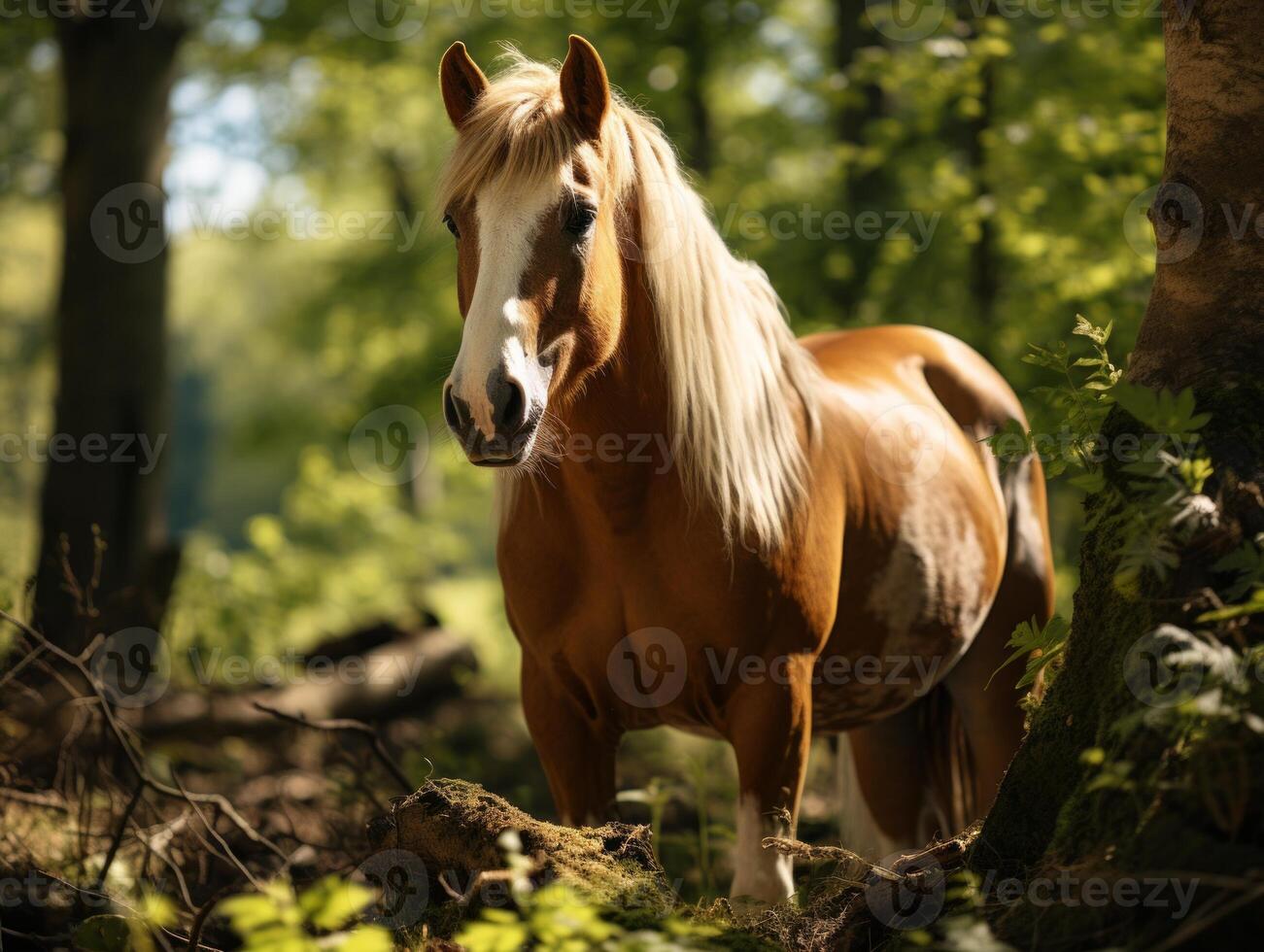 Portrait of a horse in the forest. photo